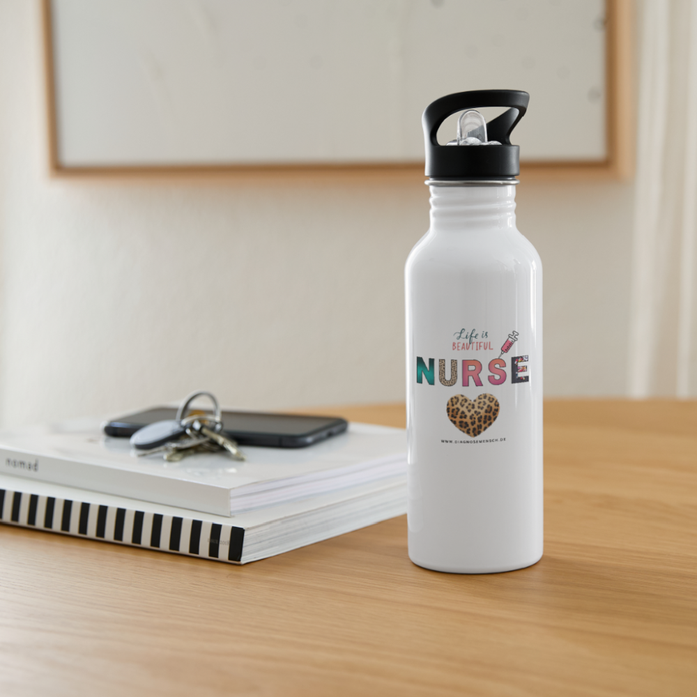 Trinkflasche mit Trinkhalm "Nurse" - Best Buddy - Weiß