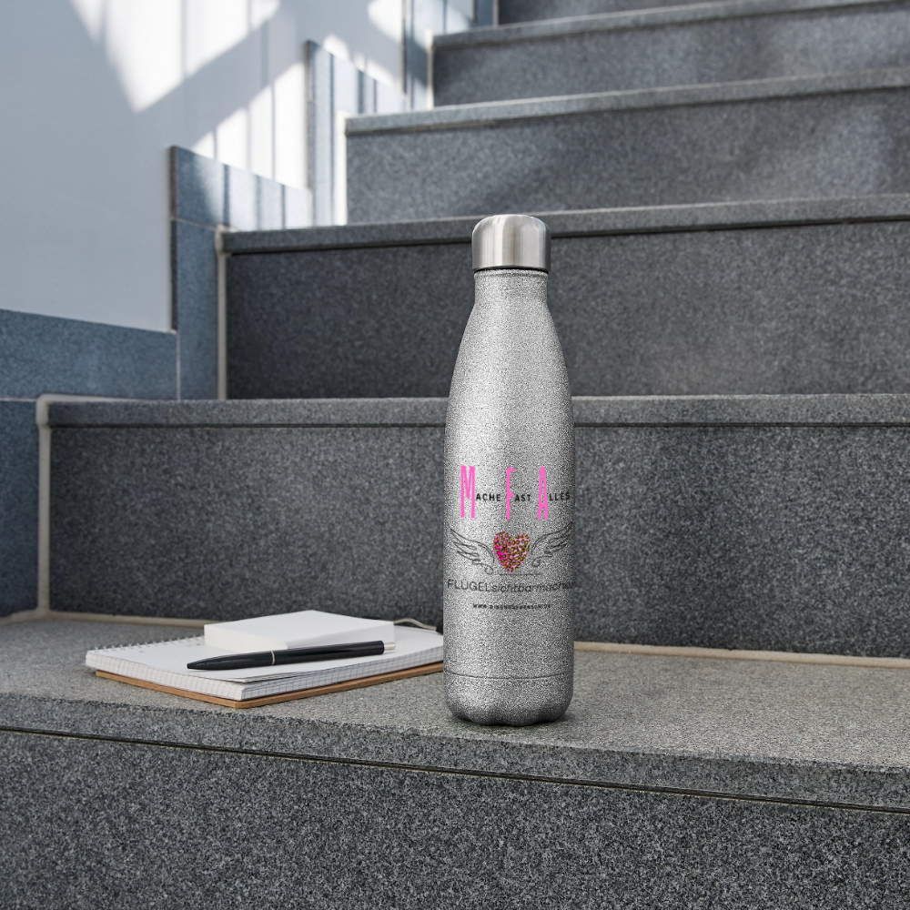 Glitzer Edelstahl Thermosflasche "MFA" - Best Buddy - Sliber Glitzer