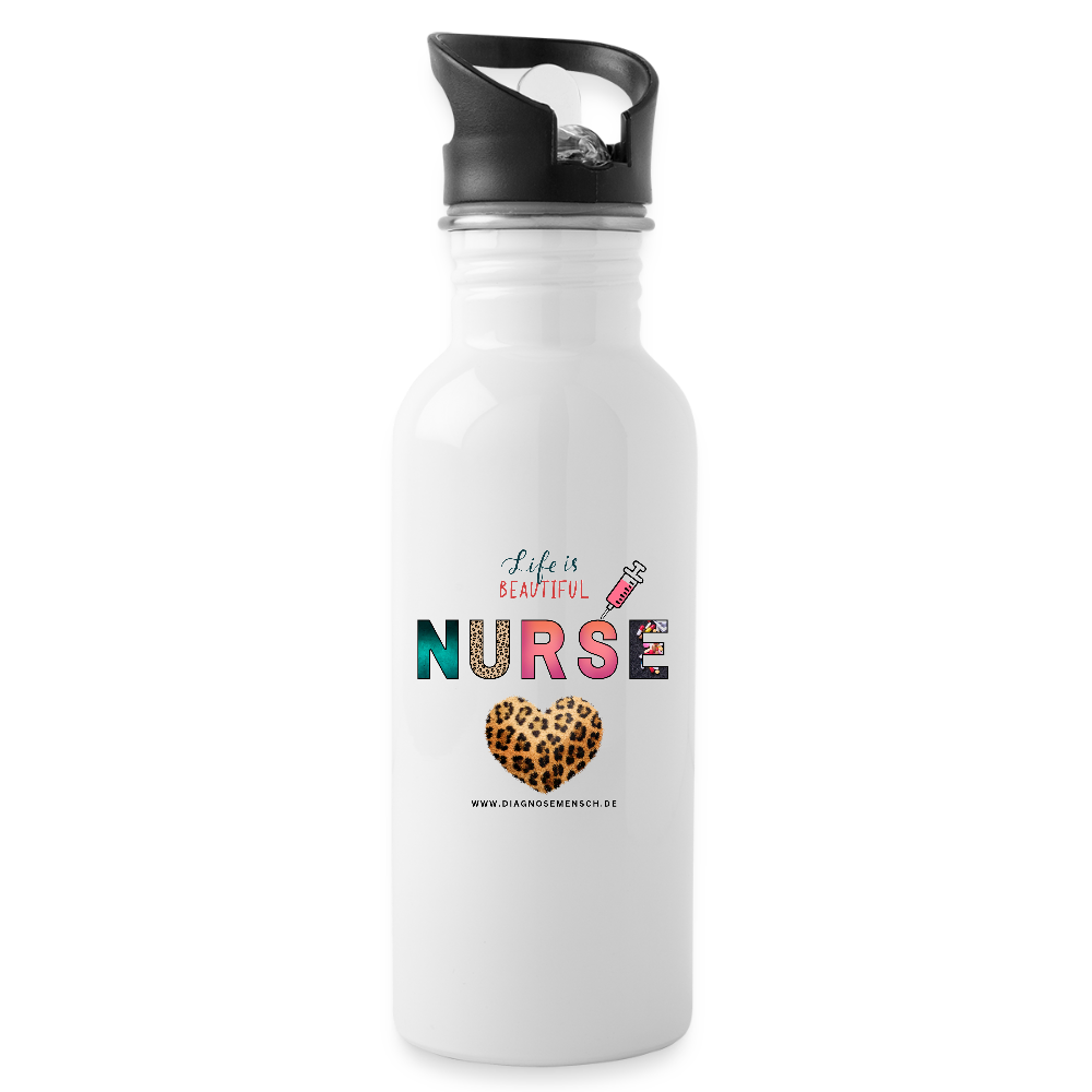 Trinkflasche mit Trinkhalm "Nurse" - Best Buddy - Weiß