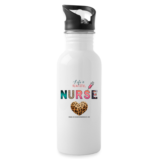 Trinkflasche mit Trinkhalm "Nurse" - Best Buddy - Weiß