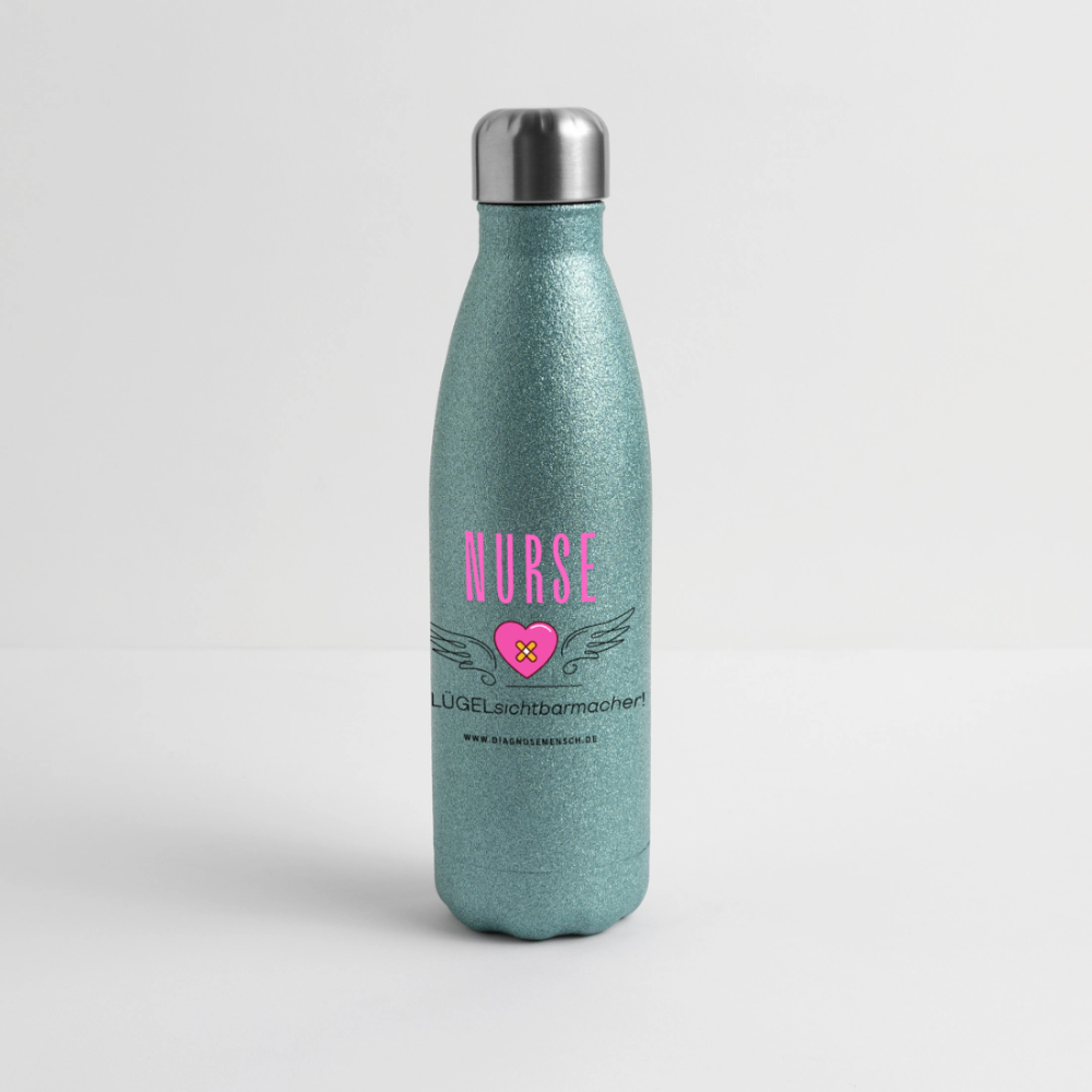 Glitzer Edelstahl Thermosflasche "MFA" - Best Buddy - Blau Glitzer