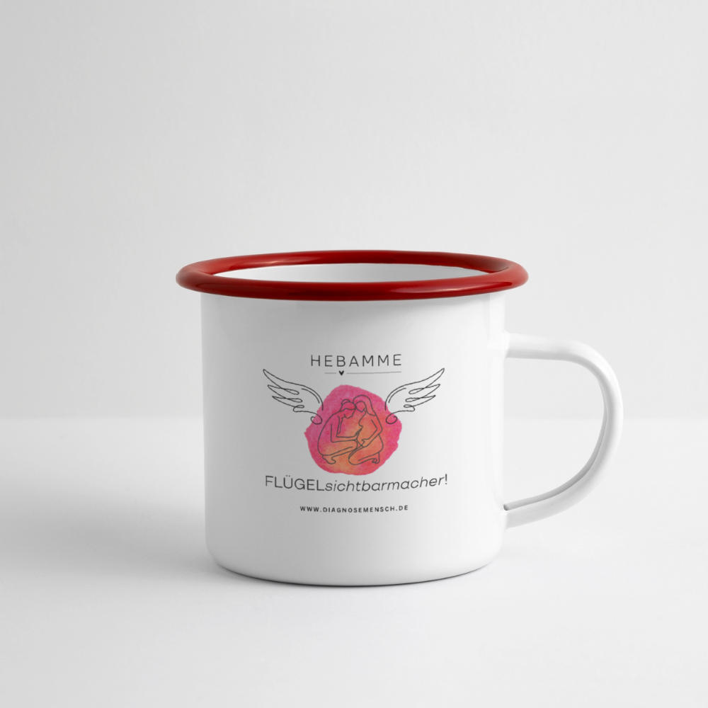 Emaille-Tasse "Flügel Hebamme" - Best Buddy - Weiß/Rot