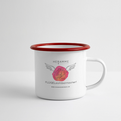 Emaille-Tasse "Flügel Hebamme" - Best Buddy - Weiß/Rot
