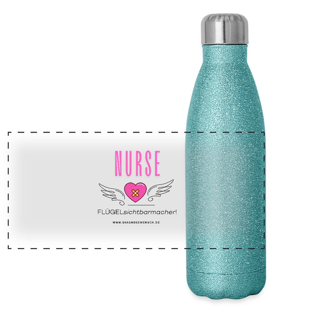 Glitzer Edelstahl Thermosflasche "MFA" - Best Buddy - Blau Glitzer