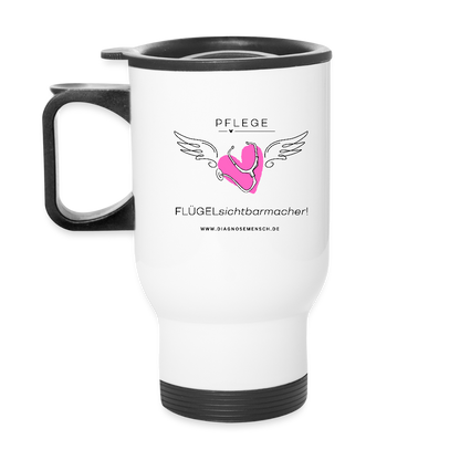 Thermobecher mit Tragegriff "Pflege" - FLÜGELsichtbarmacher - Weiß