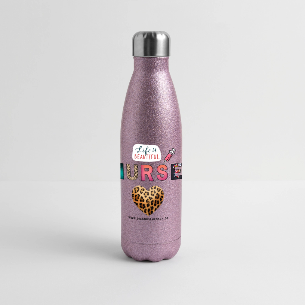 Glitzer Edelstahl Thermosflasche "Nurse" - Best Buddy - Pink Glitzer