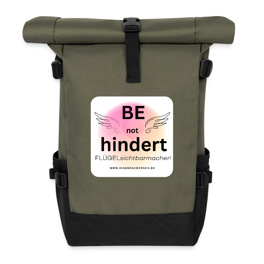 Rolltop Rucksack "BE not hindert" - FLÜGELsichtbarmacher - Olive/Schwarz