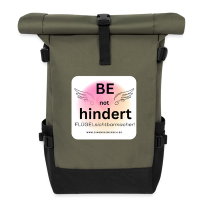 Rolltop Rucksack "BE not hindert" - FLÜGELsichtbarmacher - Olive/Schwarz