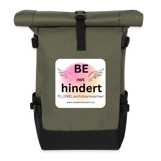 Rolltop Rucksack "BE not hindert" - FLÜGELsichtbarmacher - Olive/Schwarz