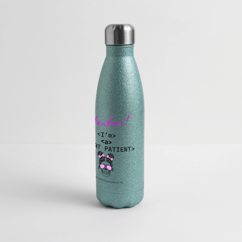 Glitzer Edelstahl Thermosflasche "I'm a smart patient" - Bad Girl - Blau Glitzer