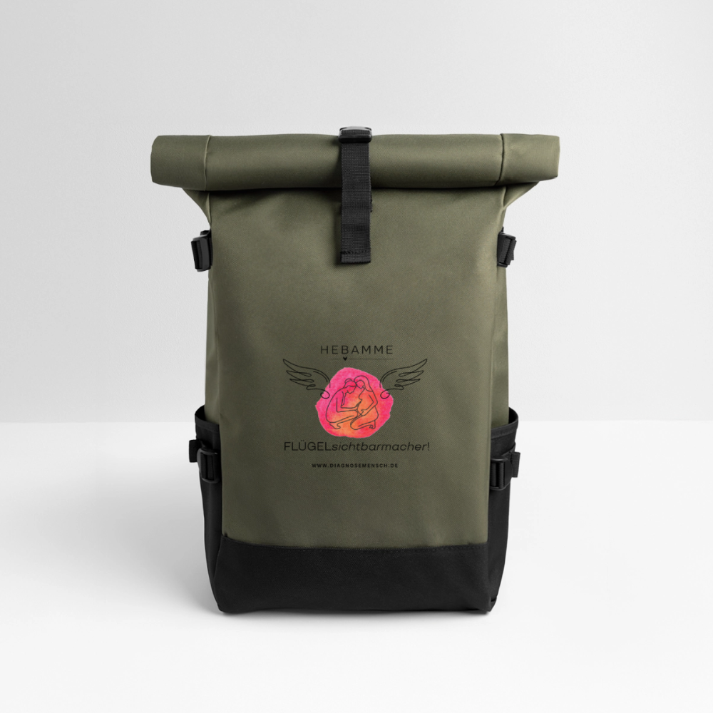 Rolltop Rucksack "Hebamme" - Best Buddy - Olive/Schwarz