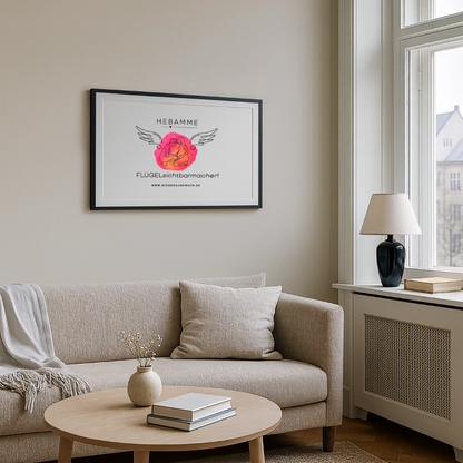 Gerahmtes Poster (69 × 49 cm) "Hebamme" - FLÜGELsichtbarmacher - Schwarz