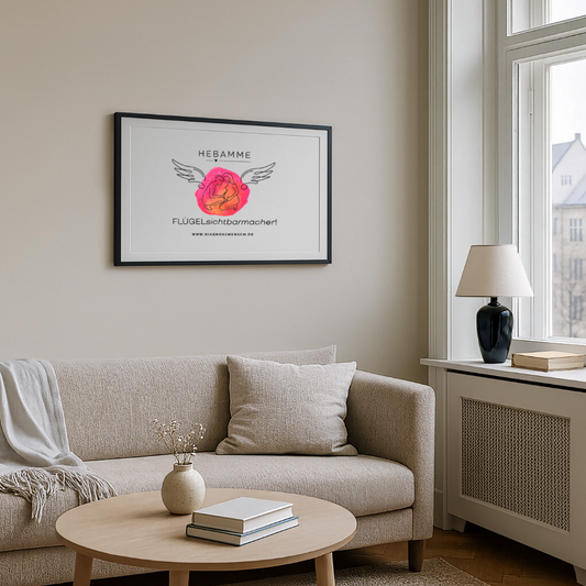 Gerahmtes Poster (69 × 49 cm) "Hebamme" - FLÜGELsichtbarmacher - Schwarz