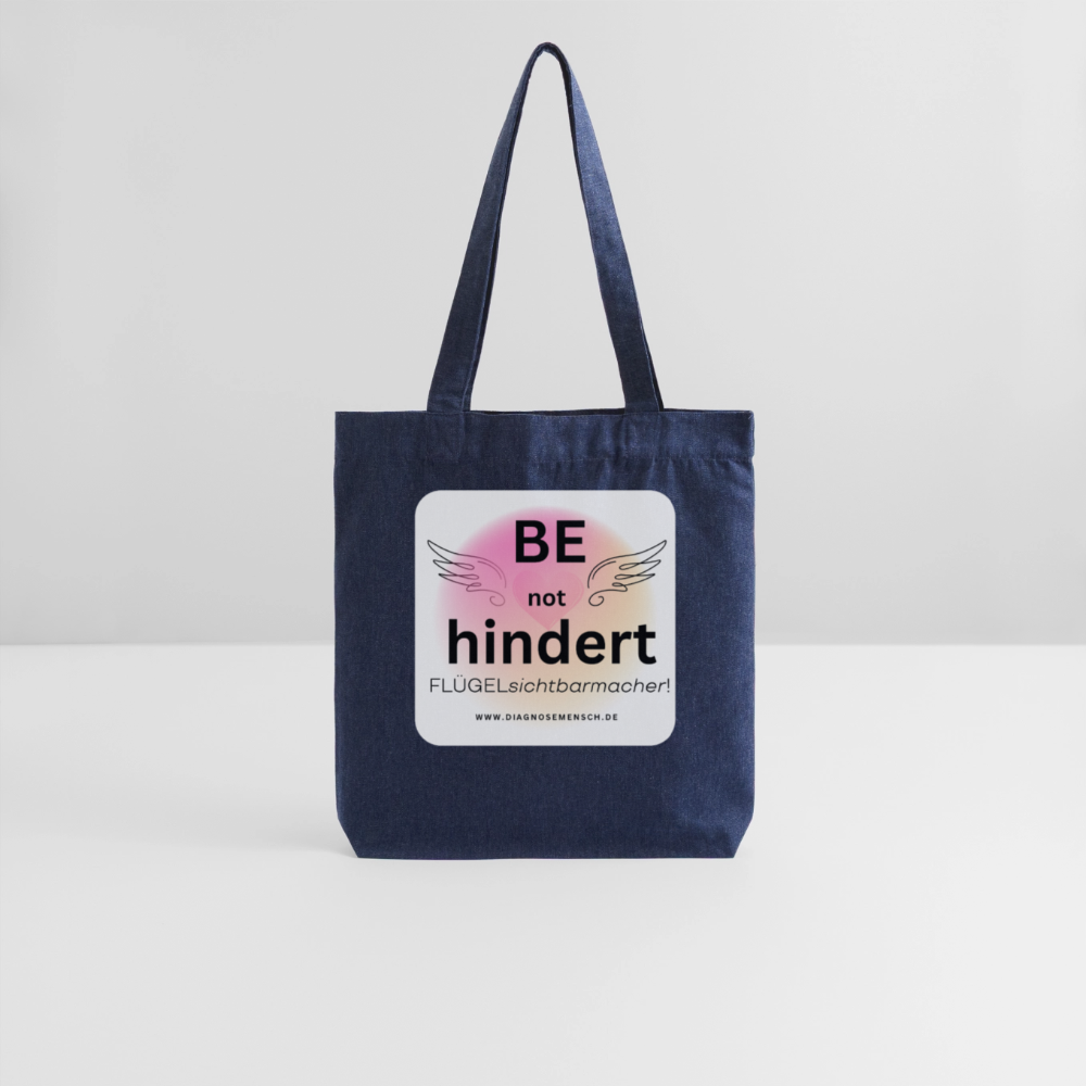 Recycelter Heavyweight Stoffbeutel "BE not hindert" - Flügelsichtbarmacher - melange Blue