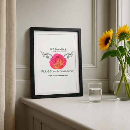 Gerahmtes Poster (27 × 37 cm) "Hebamme" - FLÜGELsichtbarmacher - Schwarz