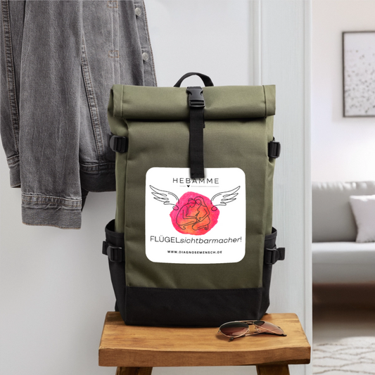 Rolltop Rucksack "Hebamme" - Flügelsichtbarmacher - Olive/Schwarz