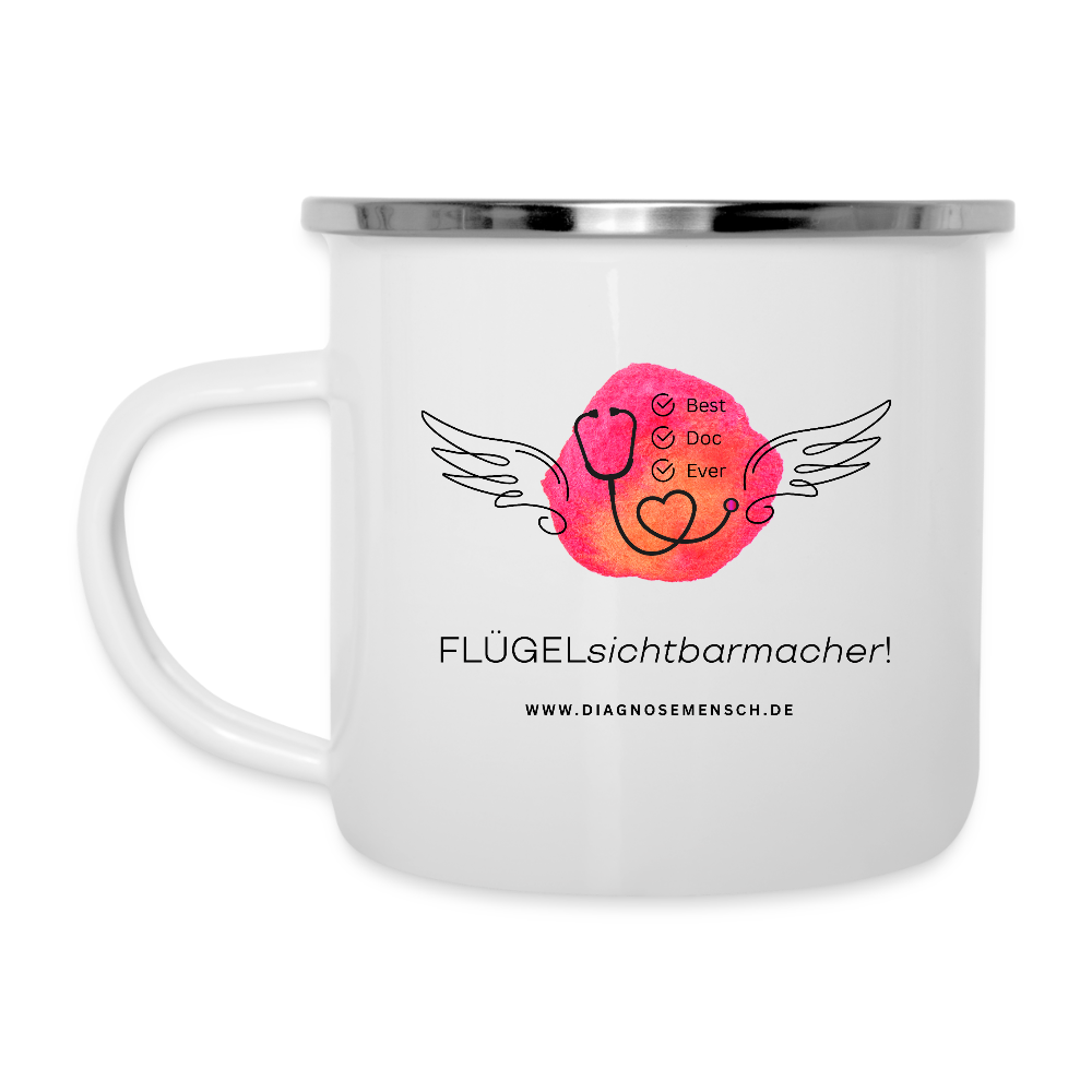 Emaille-Tasse "  Flügel Doc" - Best Buddy - Weiß
