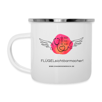 Emaille-Tasse "  Flügel Doc" - Best Buddy - Weiß