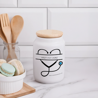 Keksdose mit Holzdeckel "Arzt mit Herz" - Best Buddy - Weiß