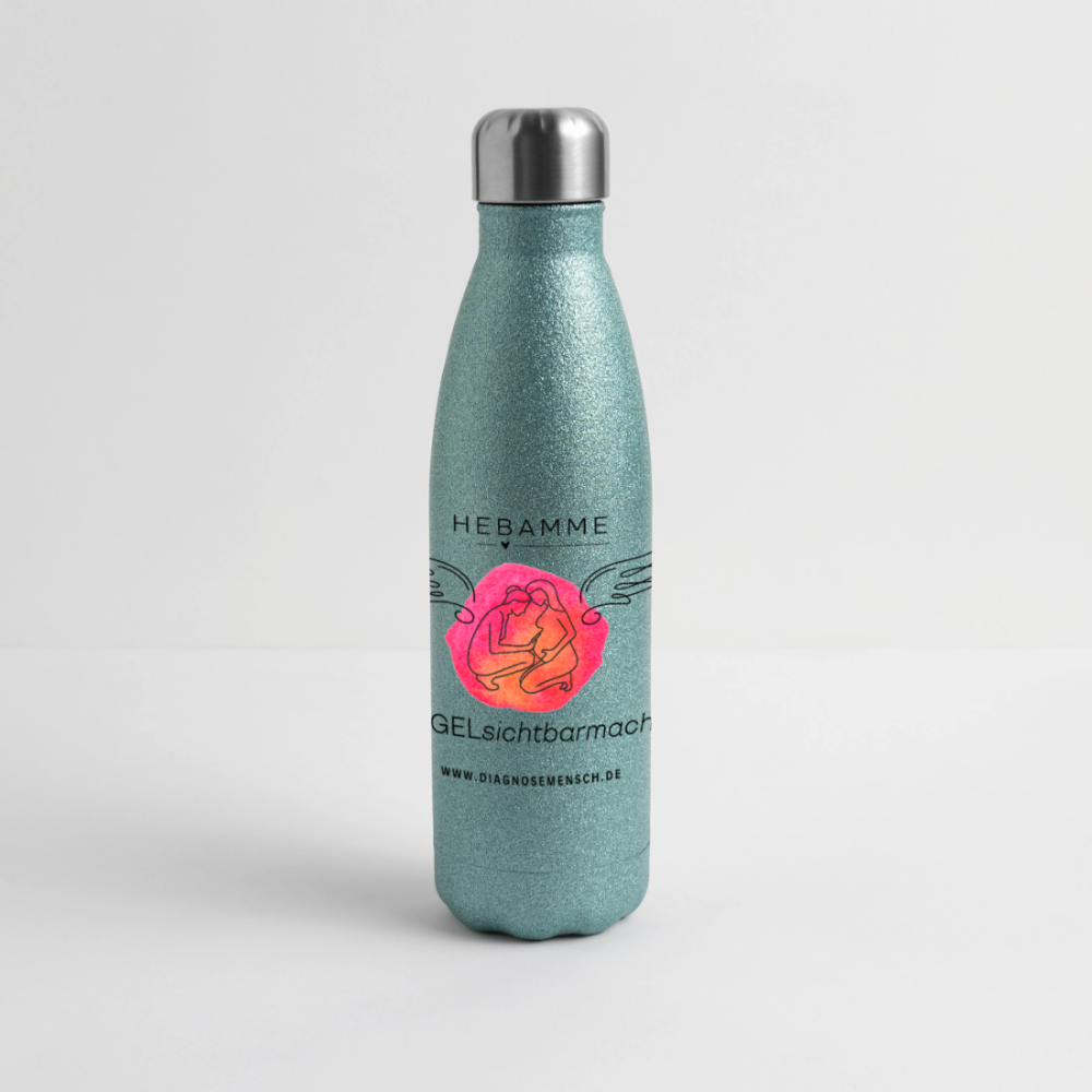 Glitzer Edelstahl Thermosflasche "Flügel Hebamme" - Best Buddy - Blau Glitzer