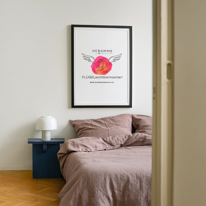 Gerahmtes Poster (49 × 69 cm) "Hebamme" - FLÜGELsichtbarmacher - Schwarz