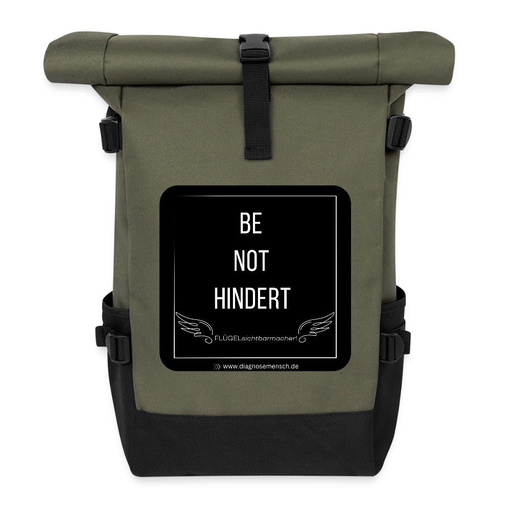 Rolltop Rucksack "BE NOT HINDERT" - Flügelsichtbarmacher - Olive/Schwarz