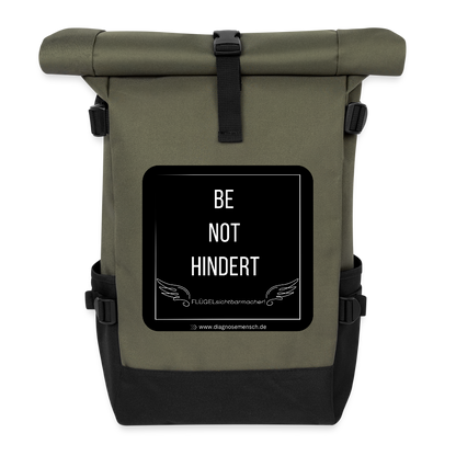Rolltop Rucksack "BE NOT HINDERT" - Flügelsichtbarmacher - Olive/Schwarz