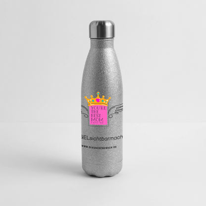 Glitzer Edelstahl Thermosflasche "Flügel Mom" - Best Buddy - Sliber Glitzer