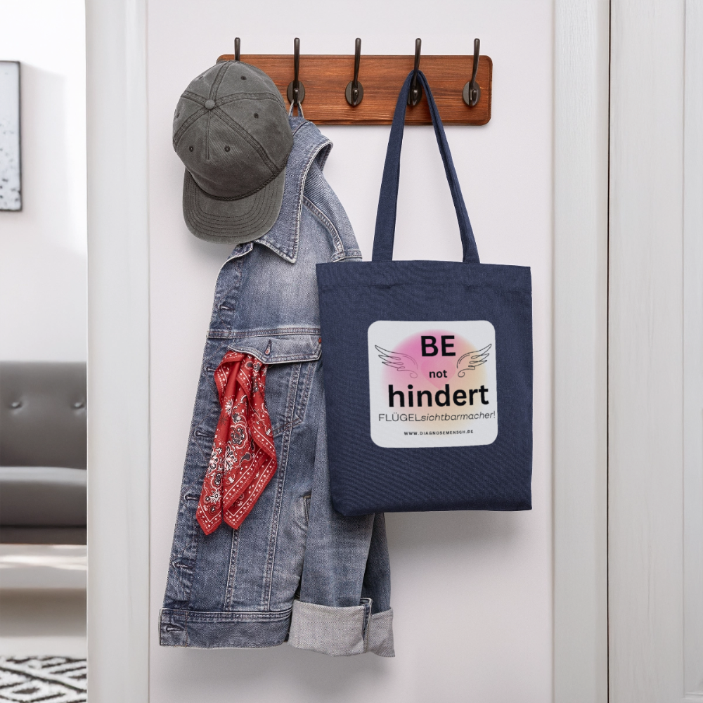 Recycelter Heavyweight Stoffbeutel "BE not hindert" - Flügelsichtbarmacher - melange Blue