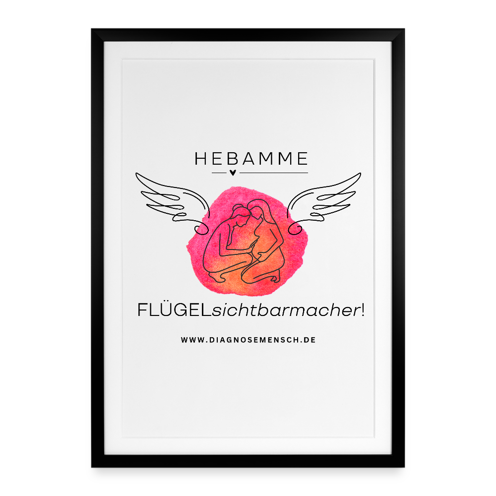Gerahmtes Poster (49 × 69 cm) "Hebamme" - FLÜGELsichtbarmacher - Schwarz