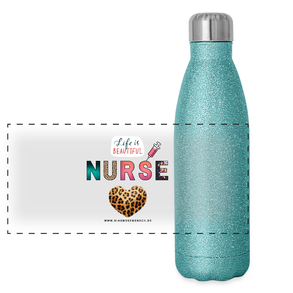 Glitzer Edelstahl Thermosflasche "Nurse" - Best Buddy - Blau Glitzer