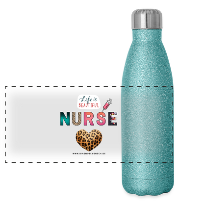 Glitzer Edelstahl Thermosflasche "Nurse" - Best Buddy - Blau Glitzer