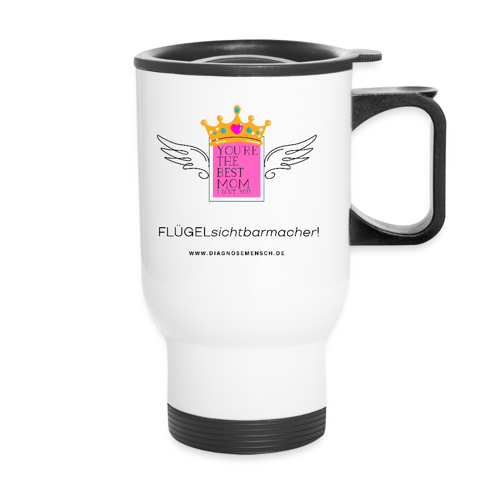 Thermobecher mit Tragegriff "Flügel Mom" - Best Buddy - Weiß