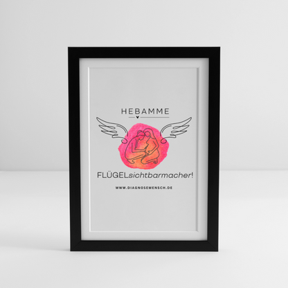 Gerahmtes Poster (27 × 37 cm) "Hebamme" - FLÜGELsichtbarmacher - Schwarz
