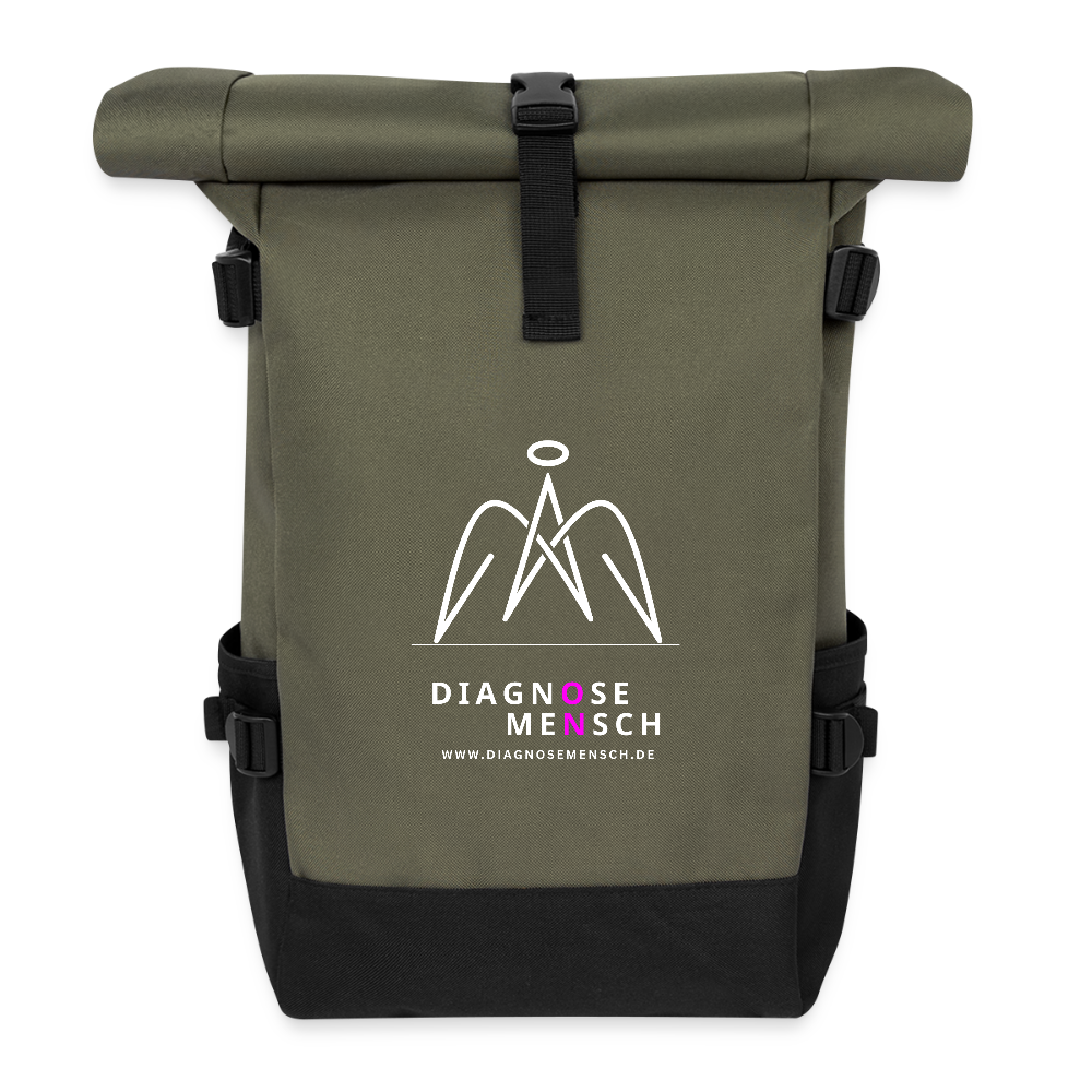 Rolltop Rucksack "Diagnose Mensch" - ON - Olive/Schwarz