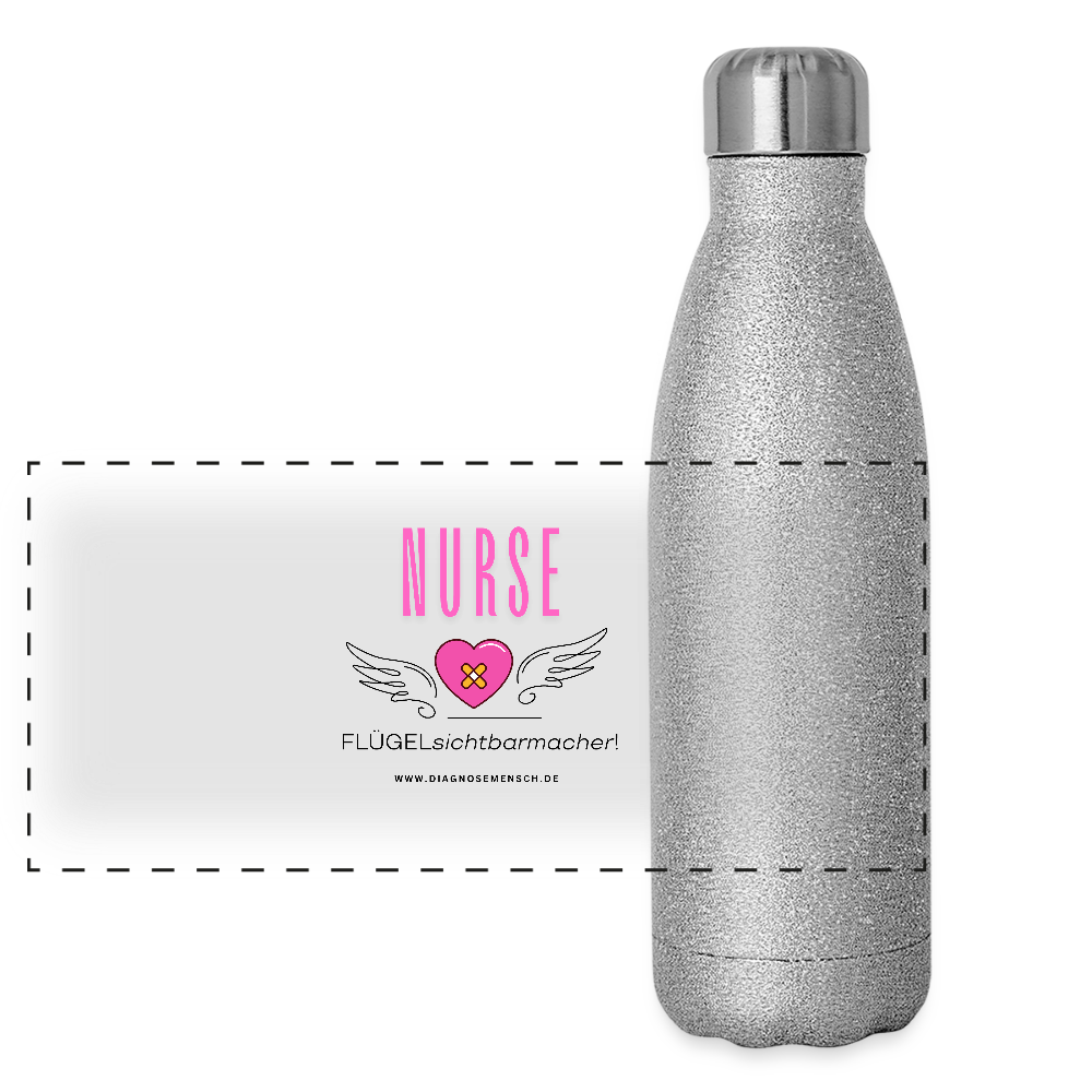 Glitzer Edelstahl Thermosflasche "MFA" - Best Buddy - Sliber Glitzer