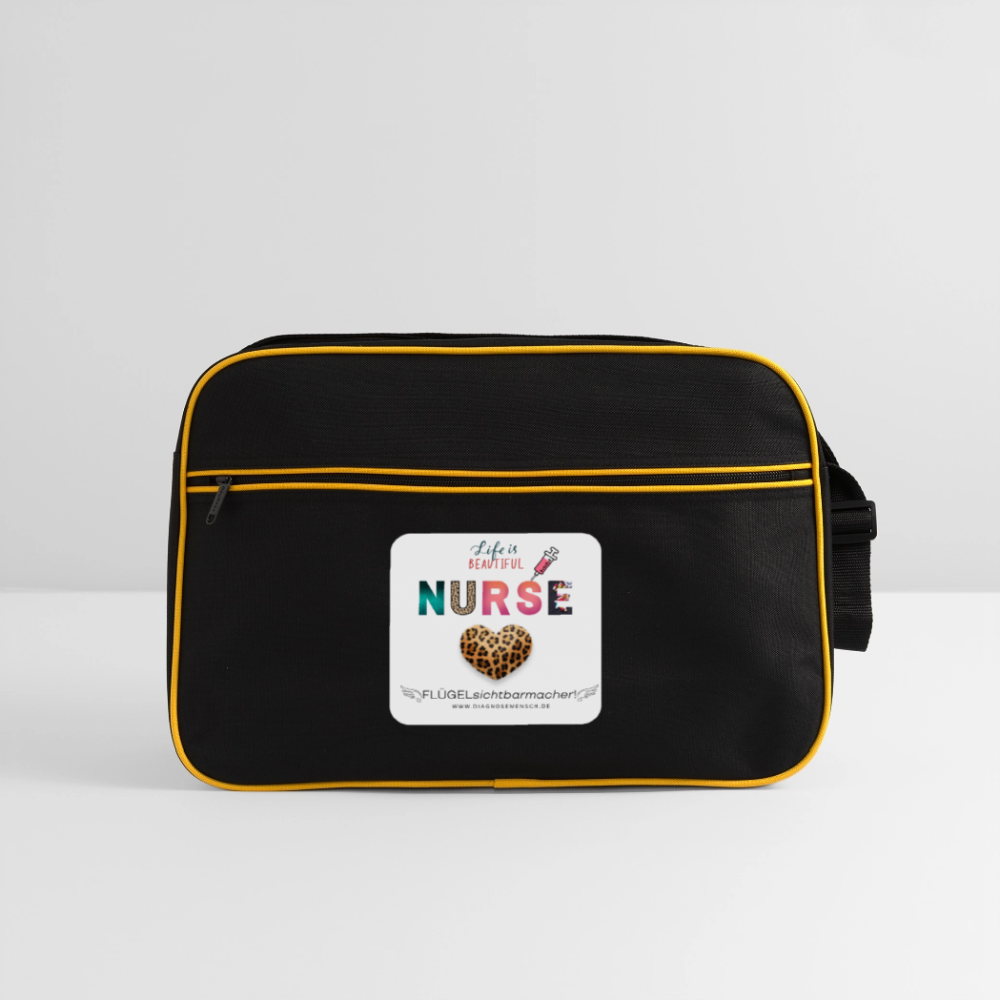Retro Tasche "NURSE" - FLÜGELsichtbarmacher - Schwarz/Gold