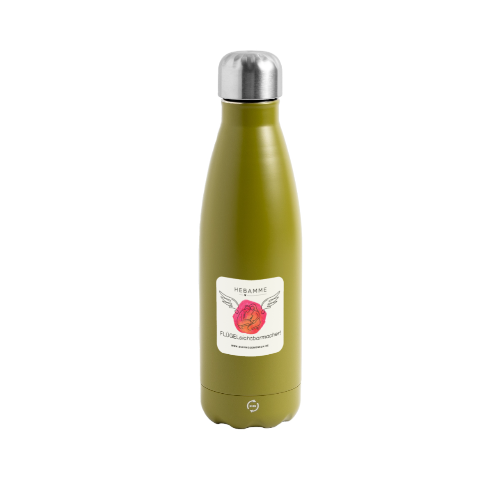 Thermosflasche 500 ml "Hebamme" - FLÜGELsichtbarmacher - Olivgrün 